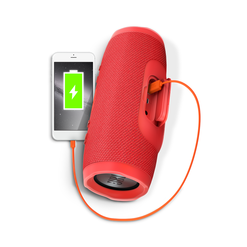 JBL Charge 3 - Red - Full-featured waterproof portable speaker with high-capacity battery to charge your devices - Detailshot 1 image number null