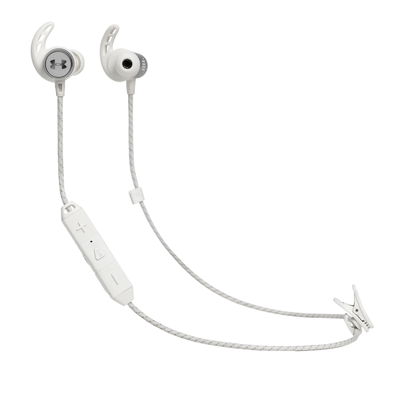 UA Sport Wireless REACT - White - Secure-fitting wireless sport earphones with JBL technology and sound - Hero image number null