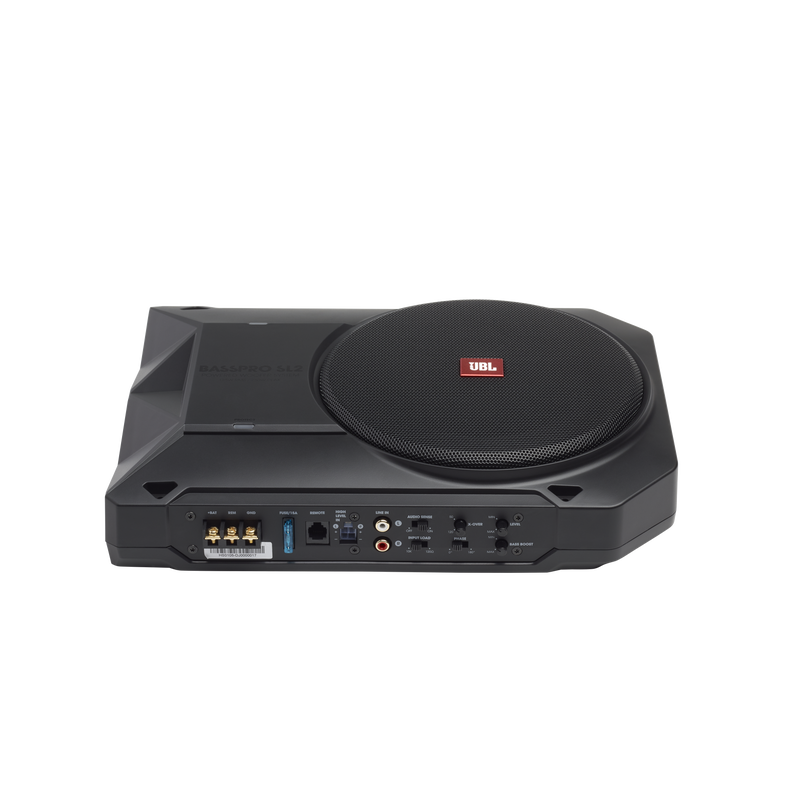 BassPro SL2 - Black - Add high-performance bass with a low-profile woofer enclosure - Self-Powered, 8" (200mm) low-profile  under seat subwoofer system - Detailshot 1 image number null
