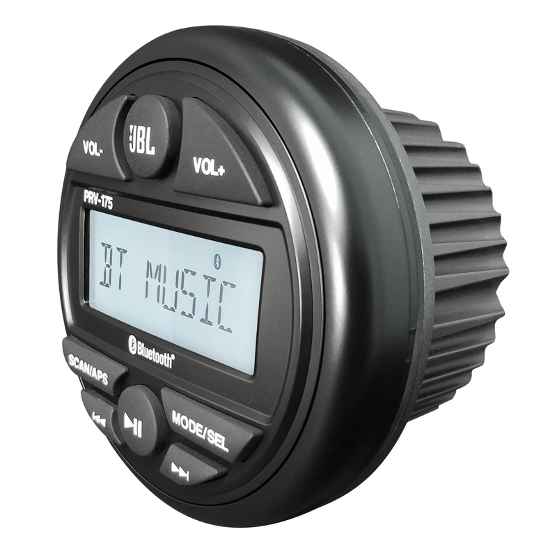 PRV175 - Black - Marine Digital Media Receiver has Built-In Bluetooth®, USB, Auxiliary Input, AM, FM, and Weather Band Audio Streaming with Round Gauge-style Mounting Design - Hero image number null