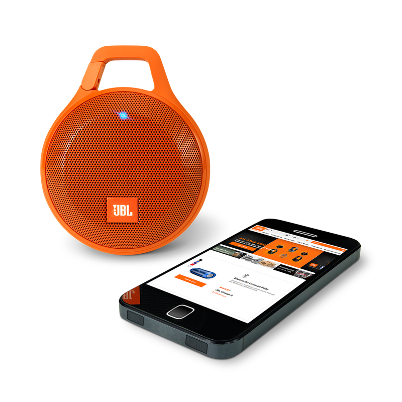 JBL Clip+ - Orange - Rugged, Splashproof Bluetooth Speaker - Detailshot 1 image number null